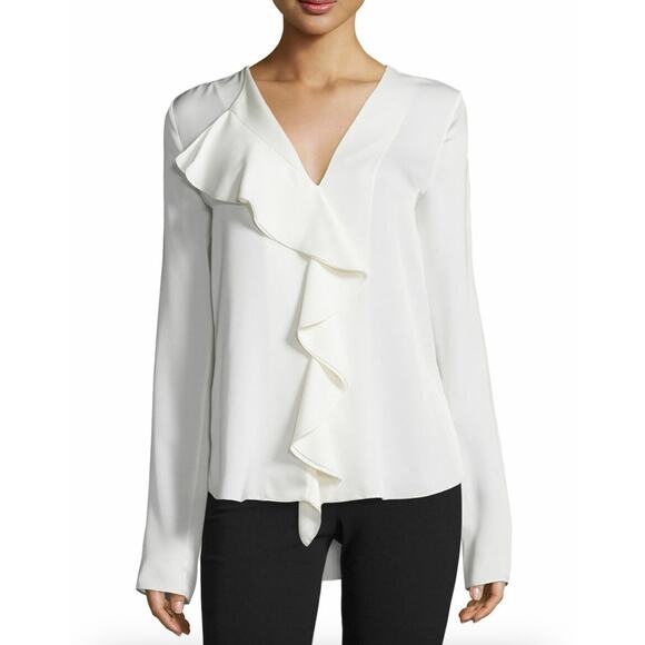 Theory Ivory Jastrid Ruffle Front Silk Georgette Blouse Medium - Picture 1 of 8
